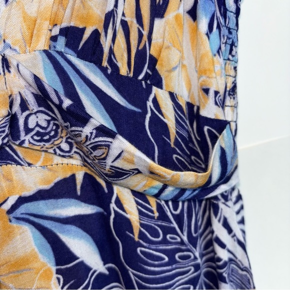 Japna Goa Women’s Small Jumpsuit Tropical Blue Floral Halter Wide Leg Smocked - Picture 6 of 13